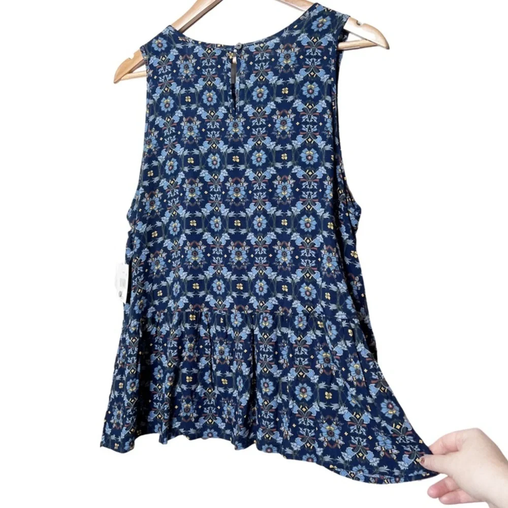 NWT Falls Creek Womens Sleeveless Floral Print Tiered Tank‎ Top Blue Yellow - Picture 6 of 16